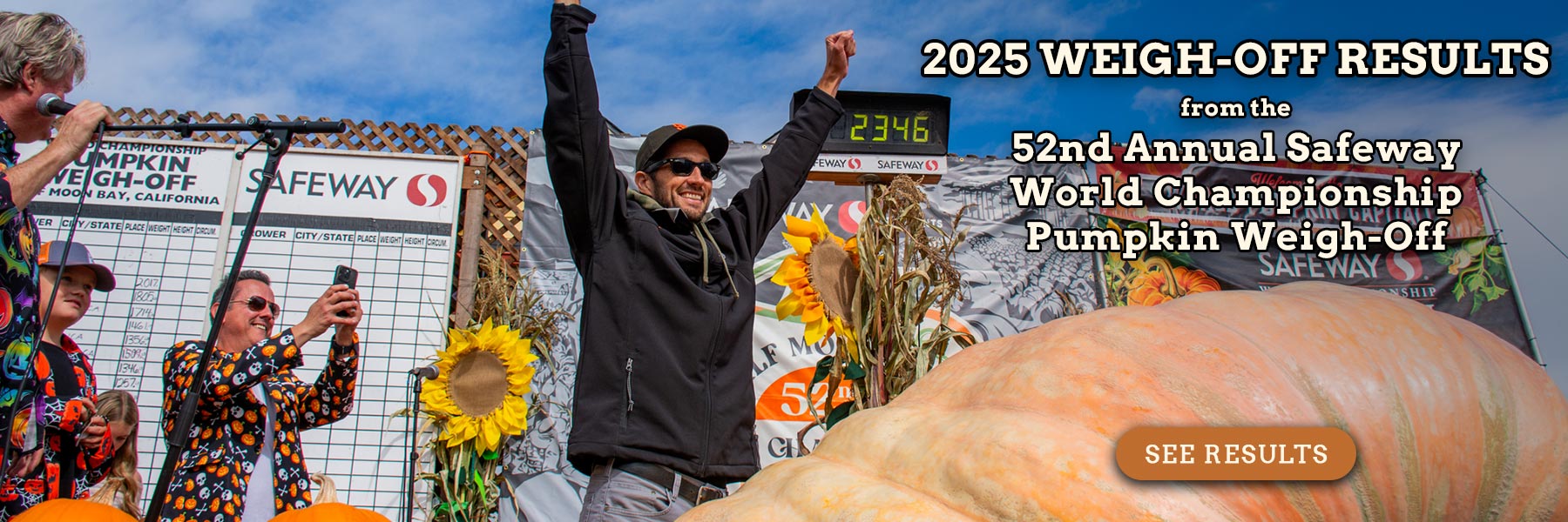 See the results of the 2025 Safeway World Championship Pumpkin Weigh-Off - click for details